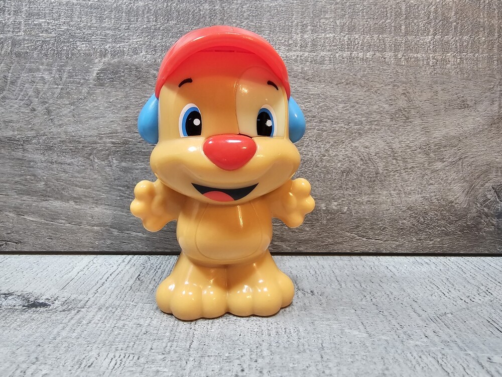 Fisher Price Laugh & Learn Puppy Dog w Red Hat 3.5" Plastic Rattle Figure G14c